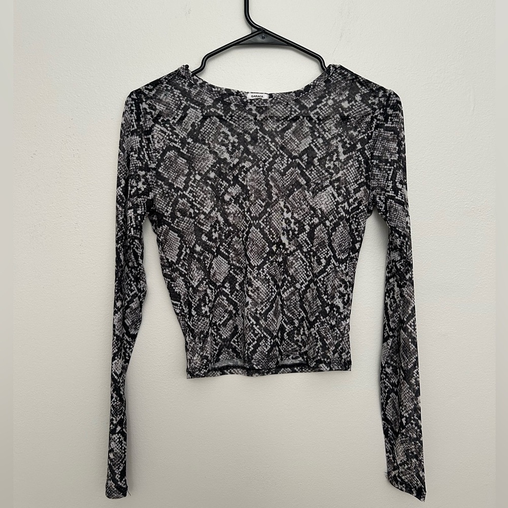GARAGE SHEER SNAKESKIN PRINT LONG SLEEVE TOP